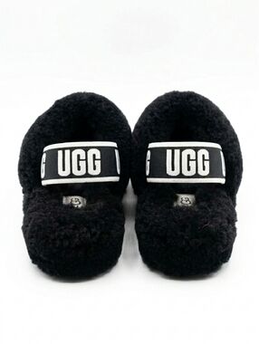 UGG Fluffita Black Sheepskin Platform Slide Sandals
